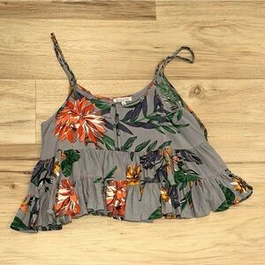 Patrons of Peace Gray Floral Ruffle Camisole Top